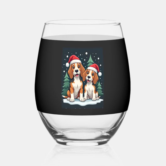 Beagle Kersthond Eigenaar Xmas Vakantie Panama Lon Wijnglas Zonder Voet (Voorkant)