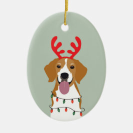 Beagle Kersthond Merry Woofmas Keramisch Ornament