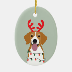 Beagle Kersthond Merry Woofmas Keramisch Ornament