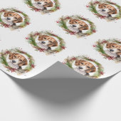 Beagle Kerstkrans Feestelijke Pup Cadeaupapier (Hoek)