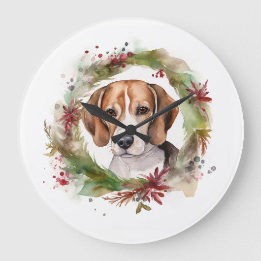 Beagle Kerstkrans Feestelijke Pup Grote Klok (Voorkant)