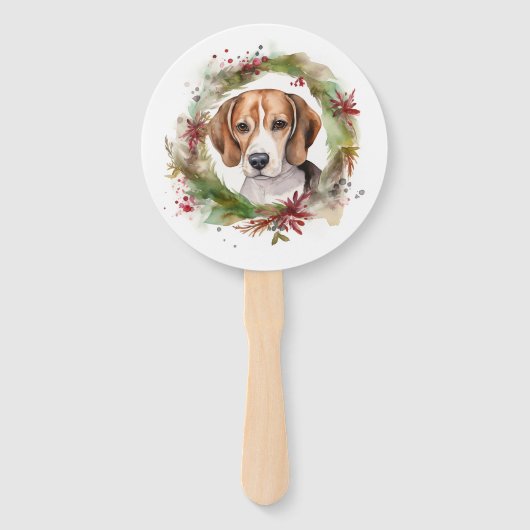 Beagle Kerstkrans Feestelijke Pup Handwaaier (Achterkant)