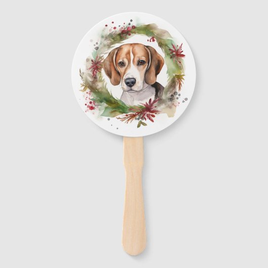 Beagle Kerstkrans Feestelijke Pup Handwaaier (Voorkant)