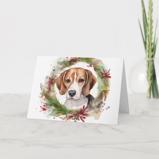 Beagle Kerstkrans Feestelijke Pup Kaart (Voorkant)