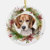 Beagle Kerstkrans Feestelijke Pup Keramisch Ornament (Voorkant)