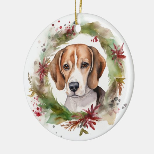 Beagle Kerstkrans Feestelijke Pup Keramisch Ornament (Links)