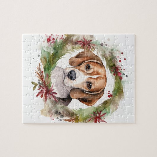 Beagle Kerstkrans Feestelijke Pup Legpuzzel (Horizontaal)