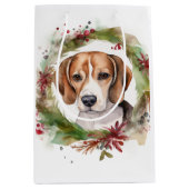 Beagle Kerstkrans Feestelijke Pup Medium Cadeauzakje (Voorkant)
