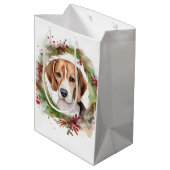 Beagle Kerstkrans Feestelijke Pup Medium Cadeauzakje (Achterkant Gekanteld)