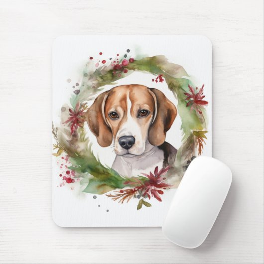 Beagle Kerstkrans Feestelijke Pup Muismat (Met muis)
