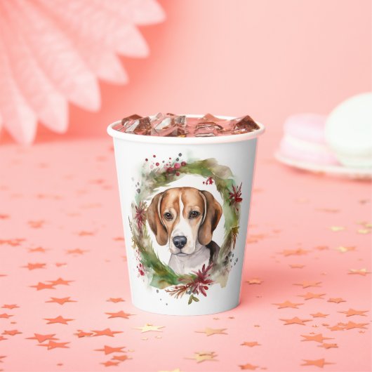 Beagle Kerstkrans Feestelijke Pup Papieren Bekers (Insitu)