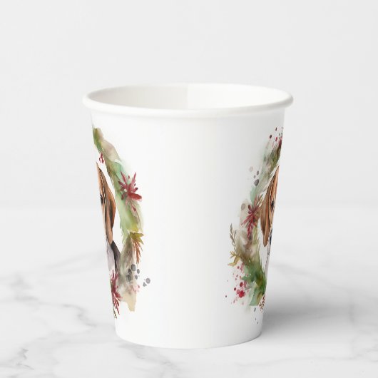 Beagle Kerstkrans Feestelijke Pup Papieren Bekers (Links)