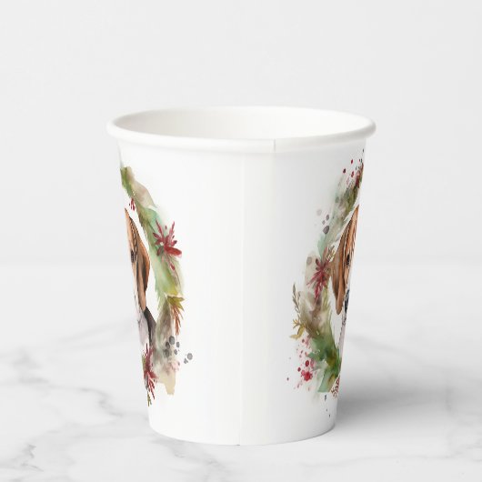 Beagle Kerstkrans Feestelijke Pup Papieren Bekers (Rechts)