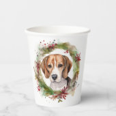 Beagle Kerstkrans Feestelijke Pup Papieren Bekers (Voorkant)