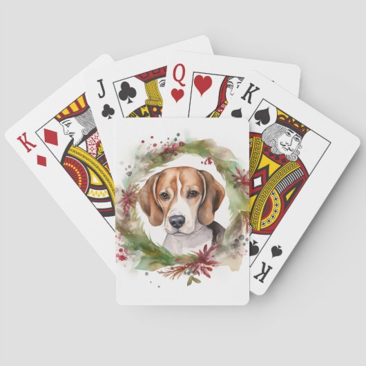 Beagle Kerstkrans Feestelijke Pup Pokerkaarten (Achterkant)