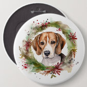Beagle Kerstkrans Feestelijke Pup Ronde Button 6,0 Cm (Voorkant /achterkant)