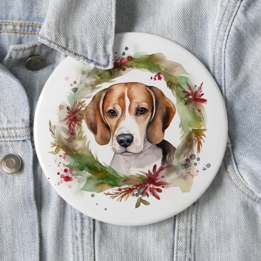 Beagle Kerstkrans Feestelijke Pup Ronde Button 6,0 Cm (In situ)