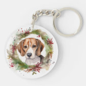 Beagle Kerstkrans Feestelijke Pup Sleutelhanger (Achterkant)