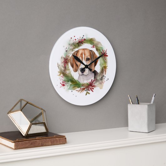 Beagle Kerstkrans Festieve Pup Grote Klok (Kantoor)
