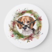 Beagle Kerstkrans Festieve Pup Grote Klok (Voorkant)