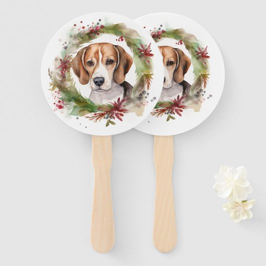 Beagle Kerstkrans Festieve Pup Handwaaier (Voorkant en achterkant)