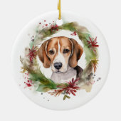 Beagle Kerstkrans Festieve Pup Keramisch Ornament (Achterkant)