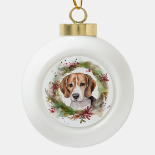 Beagle Kerstkrans Festieve Pup Keramische Bal Ornament