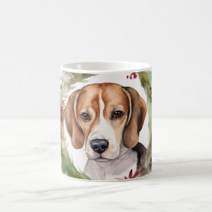 Beagle Kerstkrans Festieve Pup Koffiemok