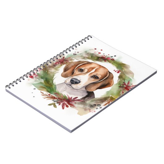 Beagle Kerstkrans Festieve Pup Notitieboek (Linkerzijde)