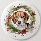 Beagle Kerstkrans Festieve Pup Ronde Button 6,0 Cm (Voorkant)