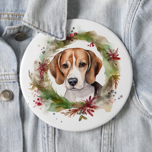 Beagle Kerstkrans Festieve Pup Ronde Button 6,0 Cm (In situ)