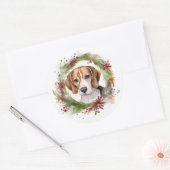 Beagle Kerstkrans Festieve Pup Ronde Sticker (Envelop)