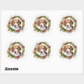 Beagle Kerstkrans Festieve Pup Ronde Sticker (Vel)