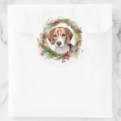 Beagle Kerstkrans Festieve Pup Ronde Sticker (Tas)