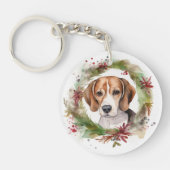 Beagle Kerstkrans Festieve Pup Sleutelhanger (Voorkant)