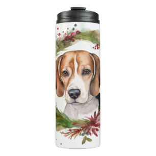 Beagle Kerstkrans Festieve Pup Thermosbeker
