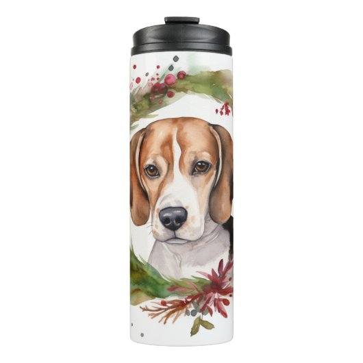 Beagle Kerstkrans Festieve Pup Thermosbeker (Voorkant)