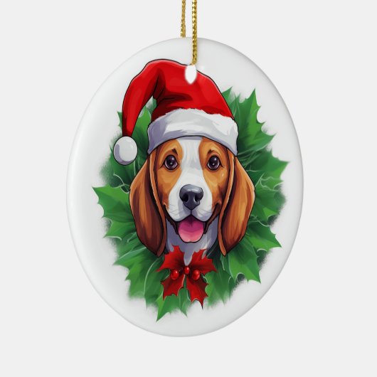 Beagle kerstkrans keramisch ornament (Rechts)