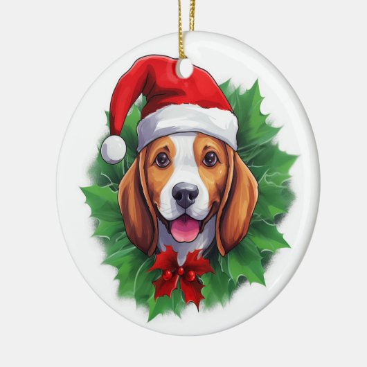 Beagle kerstkrans keramisch ornament (Links)