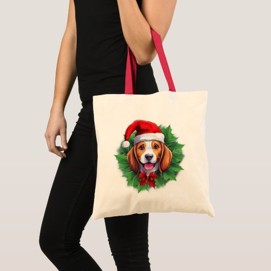 Beagle kerstkrans tote bag (Voorkant (product))
