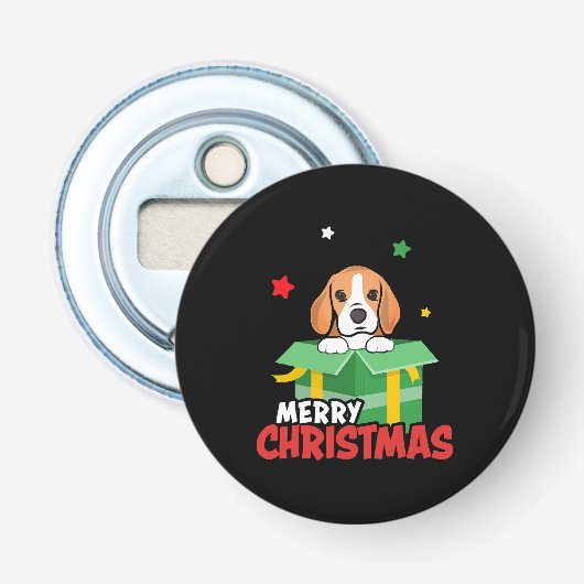 Beagle Kerstman Hondenliefhebbers Prettig Kerstfee Button Flesopener (Voorkant)