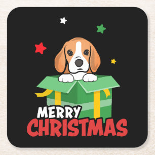 Beagle Kerstman Hondenliefhebbers Prettig Kerstfee Kartonnen Onderzetters