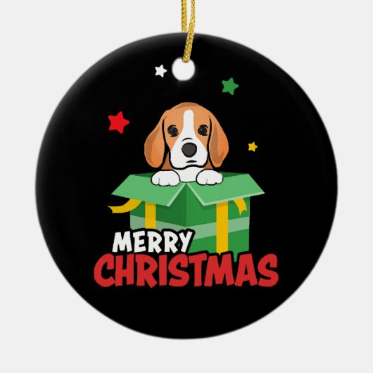 Beagle Kerstman Hondenliefhebbers Prettig Kerstfee Keramisch Ornament (Voorkant)