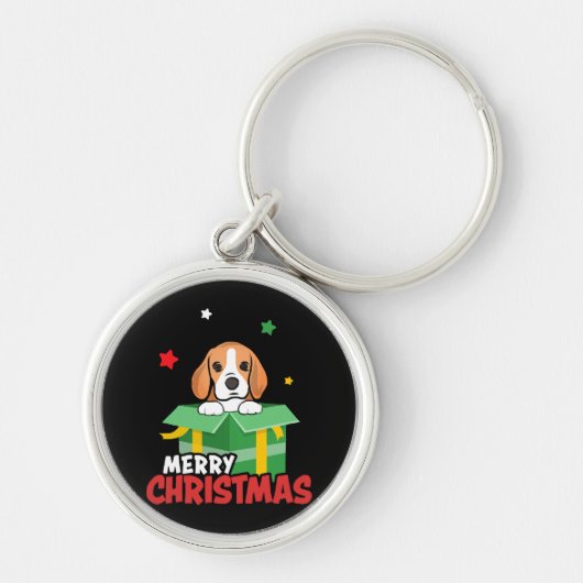 Beagle Kerstman Hondenliefhebbers Prettig Kerstfee Sleutelhanger (Voorkant)