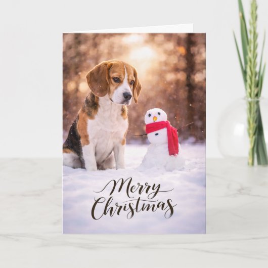 Beagle Kerstman Sneeuwpop Kaart (Voorkant)