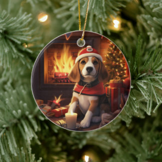 Beagle Kerstmis, Cadeau voor Beagle Politie Liefhe Keramisch Ornament