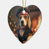 Beagle Kerstmis, Cadeau voor Beagle Politiefanaat Keramisch Ornament (Links)