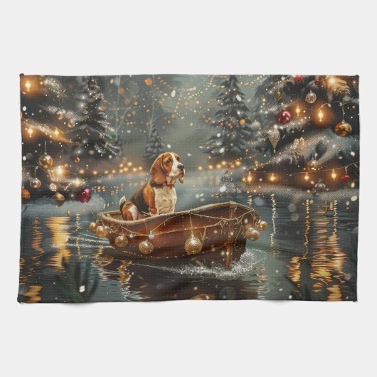 Beagle Kerstmis Feestelijke Reis Theedoek (Horizontaal)