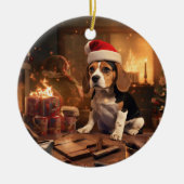 Beagle Kerstmis, Gift voor Beagle Politieliefhebbe Keramisch Ornament (Voorkant)