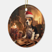 Beagle Kerstmis, Gift voor Beagle Politieliefhebbe Keramisch Ornament (Links)